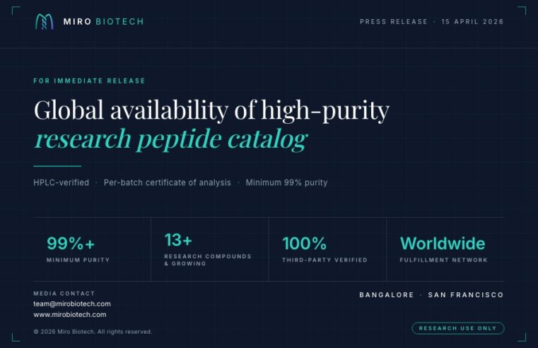 Miro Biotech Announces Global Availability of High-Purity Research Peptide Catalog